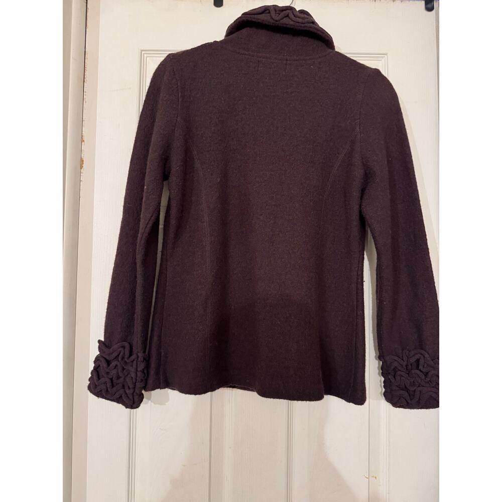 Cynthia Rowley 100% Wool Ruffle Collar Button Jacket Plum Brown Size S - Picture 3 of 3